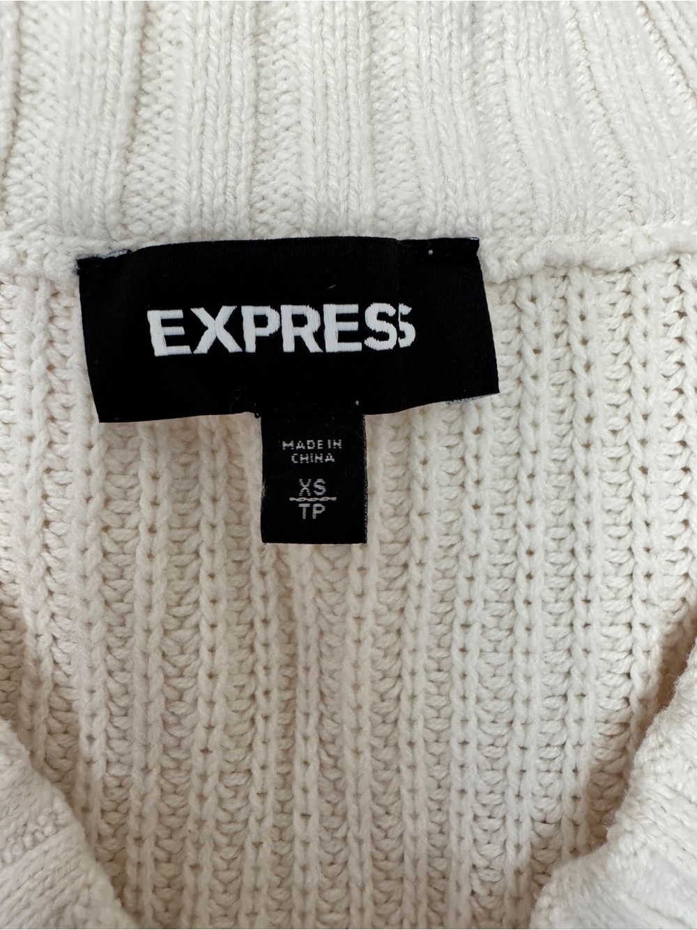Express Ivory V-Neck Ribbed Knit Sweater - Picture 2 of 5